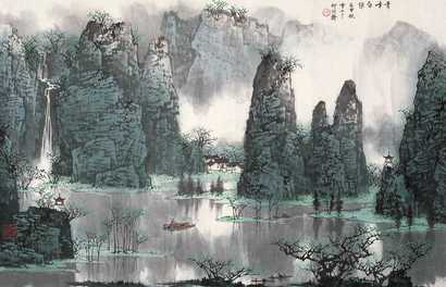 白雪石 1992年作 青峰白练 镜心